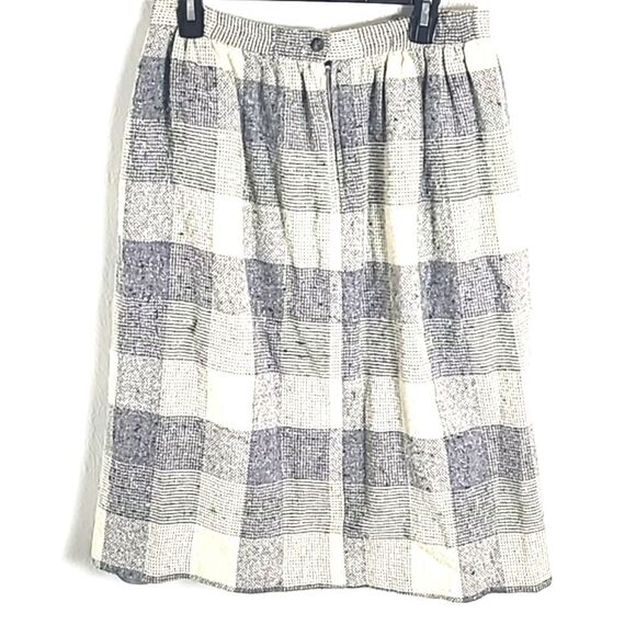 Gray & Beige Plaid Wool Skirt, Size 16 - Picture 4 of 6